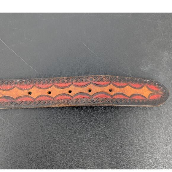 Vintage Lions International Pewter Buckle Tooled Leather Belt Size 36 - Picture 9 of 11